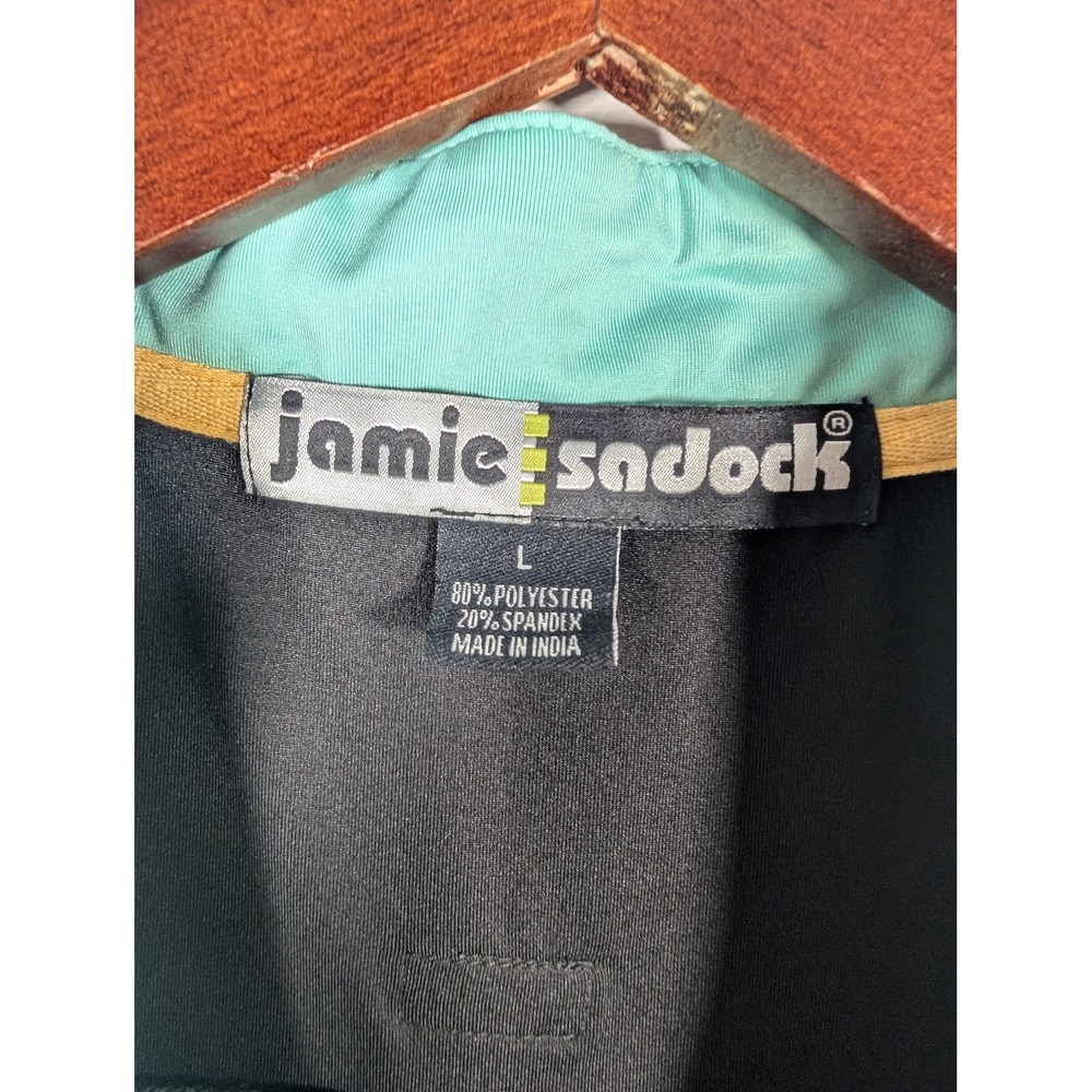 Jamie Sadock Shirt Womens Large Black Aqua Sleeveless Golf Mock Neck Zip Stretch - Picture 2 of 8